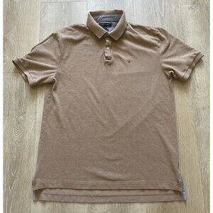 Tommy Hilfiger Polo Shirt Mens Large Tan Classic Fit Pique Flag Logo Casual